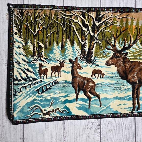 VTG Woven Deer Forest Wall Tapestry | 38.5” x 19.5” Cabin Lodge Decor - Picture 3 of 6